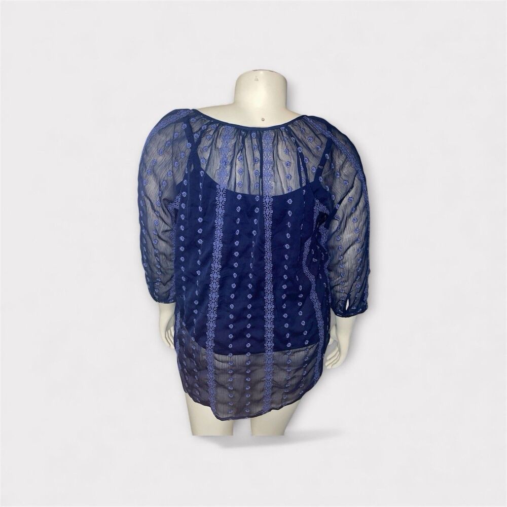 Olive And Oak Womens Blouse‎ 1X Blue Half Sleeve Lined Peasant Boho Festival Top - Picture 2 of 11